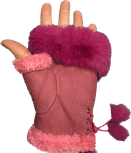 Load image into Gallery viewer, Fuchsia pink Faux Fur Trimmed Fingerless Gloves/mittens.