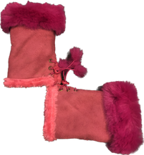Load image into Gallery viewer, Fuchsia pink Faux Fur Trimmed Fingerless mittens.