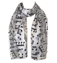 Load image into Gallery viewer, White Musical Notes Scarf with black Notes