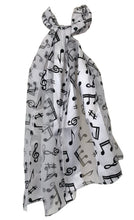 Load image into Gallery viewer, White Musical Notes Scarf with black Notes