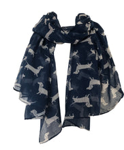 Load image into Gallery viewer, Navy with white dachshund scarf