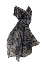 Load image into Gallery viewer, White with Brown Zebra Animal Print with Butterflies Chiffon Style Thin Scarf.