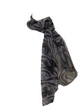Load image into Gallery viewer, White with Brown Zebra Animal Print with Butterflies Chiffon Style Thin Scarf.