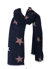 Load image into Gallery viewer, Navy with pink star blanket scarf