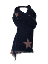 Load image into Gallery viewer, Navy with pink star blanket scarf