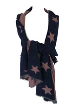 Load image into Gallery viewer, Navy with pink star blanket scarf