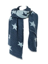 Load image into Gallery viewer, Navy with blue star blanket scarf
