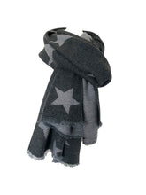 Load image into Gallery viewer, Charcoal and grey star blanket scarf