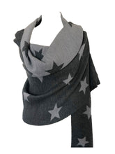 Load image into Gallery viewer, Charcoal and grey star blanket scarf