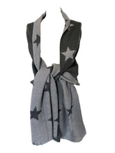 Load image into Gallery viewer, Charcoal and grey star blanket scarf