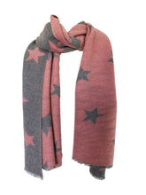 Load image into Gallery viewer, Pink and grey star blanket scarf