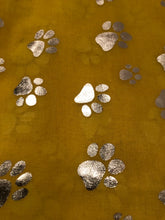 Load image into Gallery viewer, Pamper Yourself Now Yellow with Silver Dog paw Print Long Scarf.