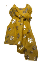Load image into Gallery viewer, Pamper Yourself Now Yellow with Silver Dog paw Print Long Scarf.