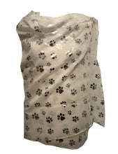 Load image into Gallery viewer, Pamper Yourself Now White with Silver Dog paw Print Long Scarf.
