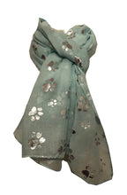 Load image into Gallery viewer, Pamper Yourself Now Aqua Green with Silver Dog paw Print Long Scarf.