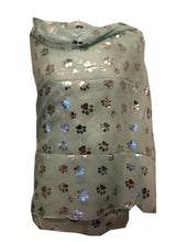 Load image into Gallery viewer, Pamper Yourself Now Aqua Green with Silver Dog paw Print Long Scarf.