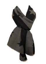 Load image into Gallery viewer, Black with grey star blanket scarf