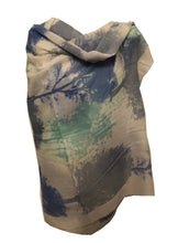 Load image into Gallery viewer, white scarf with blue, green and grey.