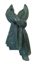 Load image into Gallery viewer, Light Green with Silver Silhouette Cats Long Scarf