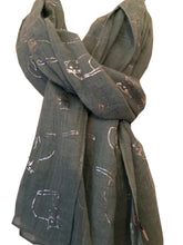 Load image into Gallery viewer, Light Green with Silver Silhouette Cats Long Scarf