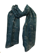 Load image into Gallery viewer, Aqua with Silver Silhouette Cats Long Scarf