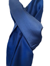 Load image into Gallery viewer, Pamper Yourself Now Blue and Light Blue Reversible 100% Silk Scarf/wrap with Slightly Frayed Edge Lovely Long Scarf