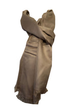 Load image into Gallery viewer, Dark and Light Beige Reversible 100% Silk Scarf/wrap with Slightly Frayed Edge Lovely Long Scarf