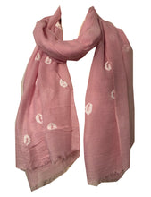 Load image into Gallery viewer, Pink with White Embossed Lips Design Scarf with Frayed Edge Lovely Long Soft Scarf Fantastic Gift