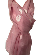 Load image into Gallery viewer, Pink with White Embossed Lips Design Scarf with Frayed Edge Lovely Long Soft Scarf Fantastic Gift
