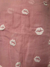 Load image into Gallery viewer, Pink with White Embossed Lips Design Scarf with Frayed Edge Lovely Long Soft Scarf Fantastic Gift