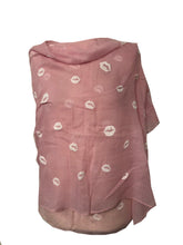 Load image into Gallery viewer, Pink with White Embossed Lips Design Scarf with Frayed Edge Lovely Long Soft Scarf Fantastic Gift