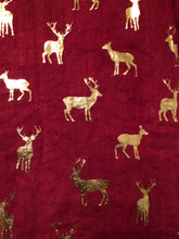 Load image into Gallery viewer, Ladies Red with Gold Deer Scarf/wrap