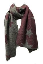Load image into Gallery viewer, Purple and grey star blanket scarf