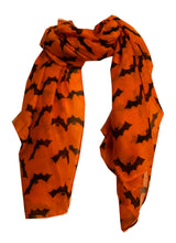 Load image into Gallery viewer, Halloween orange with black bats scarf/wrap