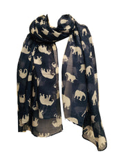 Load image into Gallery viewer, Navy with white elephant scarf