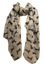 Load image into Gallery viewer, white with navy dachshund scarf