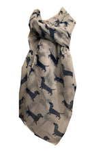 Load image into Gallery viewer, white with navy dachshund scarf