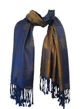 Load image into Gallery viewer, Denim blue with mustard mulberry tree pashmina