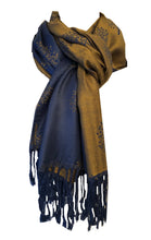 Load image into Gallery viewer, Denim blue with mustard mulberry tree pashmina