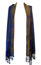 Load image into Gallery viewer, Denim blue with mustard mulberry tree pashmina