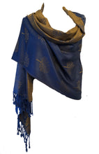 Load image into Gallery viewer, Denim blue with mustard mulberry tree pashmina