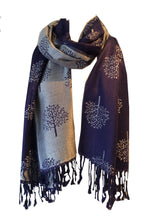 Load image into Gallery viewer, Blue with silver mulberry tree pashmina