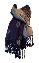 Load image into Gallery viewer, Blue with silver mulberry tree pashmina