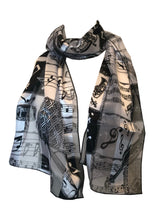 Load image into Gallery viewer, Pamper Yourself Now Musical Notes and Instruments Design Thin Shiny Scarf