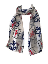 Load image into Gallery viewer, cream with blue crown and union jack scarf