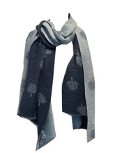 Load image into Gallery viewer, Navy Blue / Sky Blue Mulberry design pleated scarf for women in lightweight acrylic