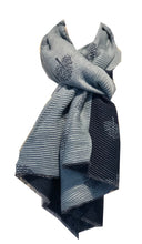 Load image into Gallery viewer, Navy Blue / Sky Blue Mulberry design pleated scarf for women in lightweight acrylic