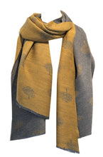 Load image into Gallery viewer, Pamper Yourself Now Women's Reversible Two Tone Blanket Pleated Winter/Autumn Scarf wrap Shawl with Mulberry Trees. Great for Gifts. (Grey/Mustard)