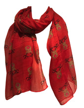 Load image into Gallery viewer, Pamper Yourself Now Red with red Nose Rudolph Reindeer Christmas Long Scarf