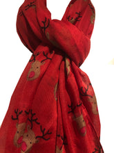Load image into Gallery viewer, Pamper Yourself Now Red with red Nose Rudolph Reindeer Christmas Long Scarf